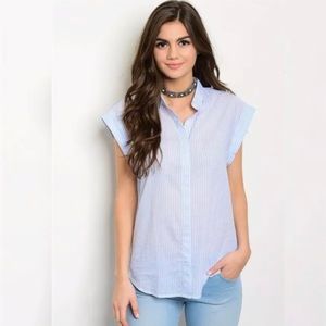 SHOP THE TRENDS women's light blue & white top